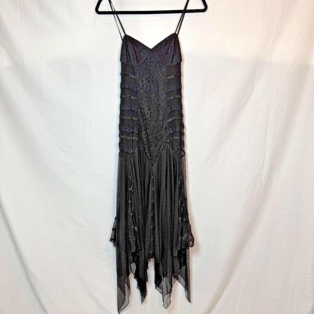 Haute Hippie Women's XS Black Whimsigoth Lace Silk‎ Slip Dress Witchy